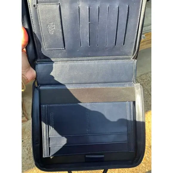 VINTAGE LEATHER FRANKLIN QUEST PORTFOLIO BRIEFCASE  NAVY BLUE - Picture 6 of 11